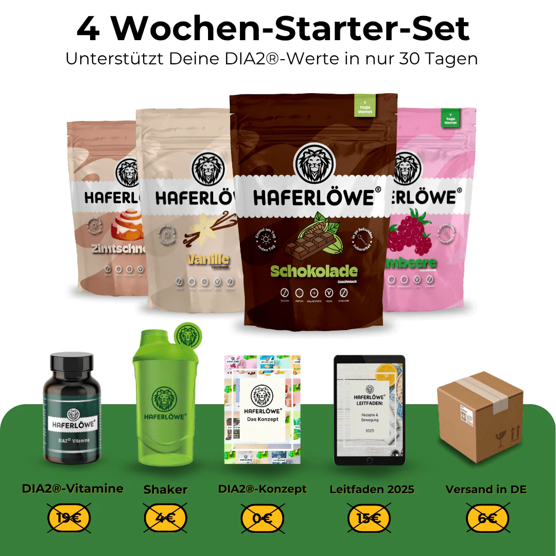 👉 4-Wochen-Vorrat: Vanille, Schoko, Banane, Blaubeere, Shaker, Konzeptheft, DIA2® Vitamine, Leitfaden und kostenloser Versand in DE